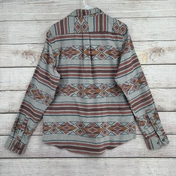 Eddie Bauer Southwest Print Button Down Shirt Mens Medium Gray Rust - Picture 2 of 12